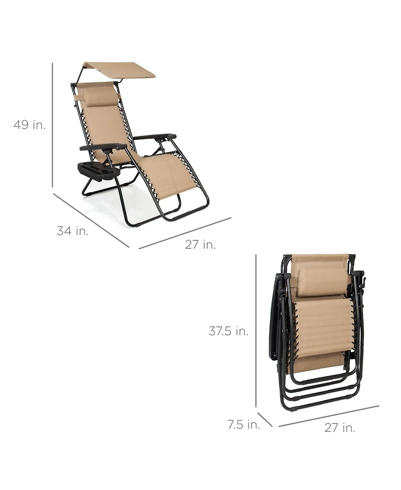 Aofar Zero Gravity Recliner Patio Chair with Shade Tray