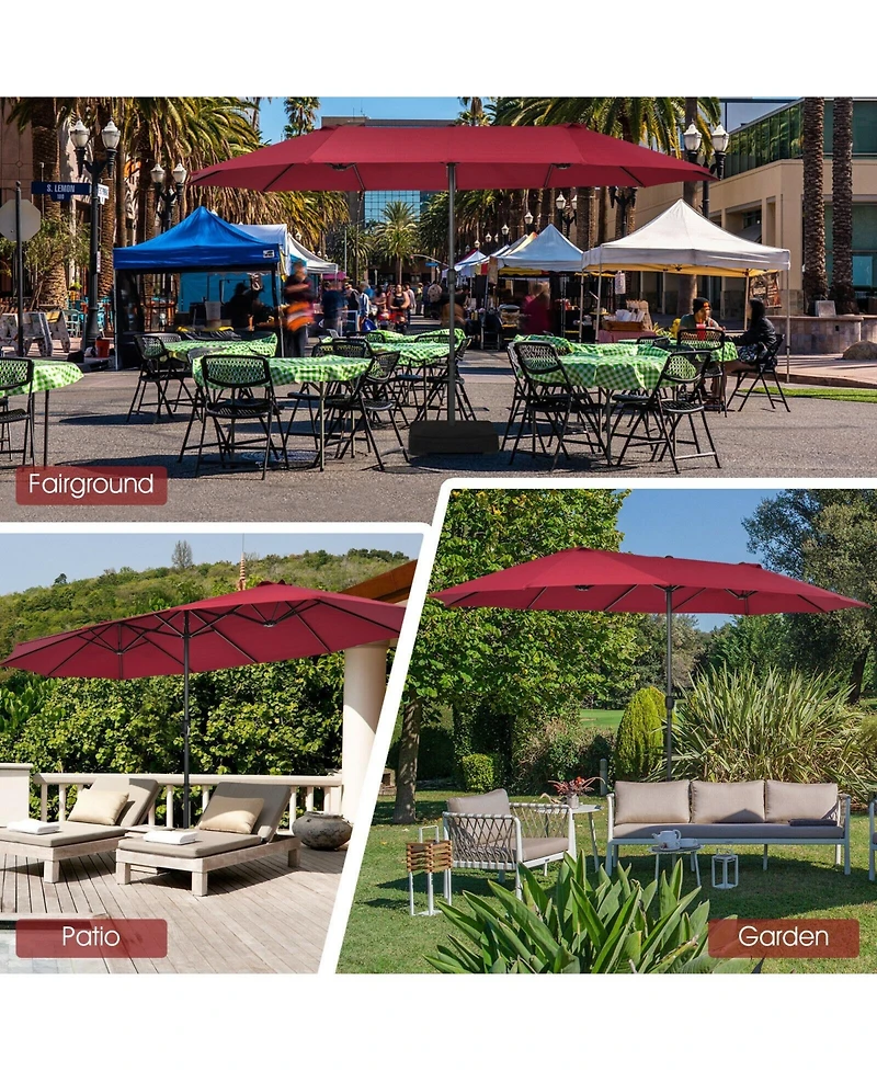 Sugift 15 ft Twin Patio Double-Sided Market Umbrella with Hand Crank System