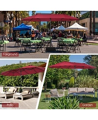 Sugift 15 ft Twin Patio Double-Sided Market Umbrella with Hand Crank System