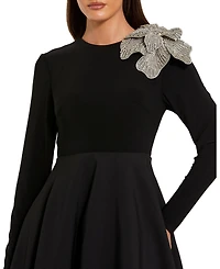Mac Duggal Petite Long Sleeve Taffeta 3D Flower Ball Gown