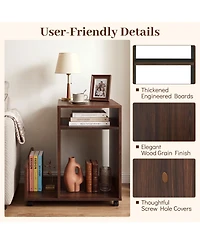 Gymax Room End and Side Tables Rolling Table Storage Rack 4 Universal Wheels 2 Lockable