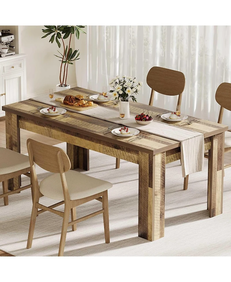 homfan 63" Dining Table for 4-6 – Farmhouse Dinner Table with Large Tabletop, Rectangular for Kitchen Living Room