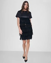 Dkny Women's Short-Sleeve Rhinestone Fringe Top