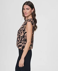 Dkny Women's Printed Crinkle Chiffon Sleeveless Top
