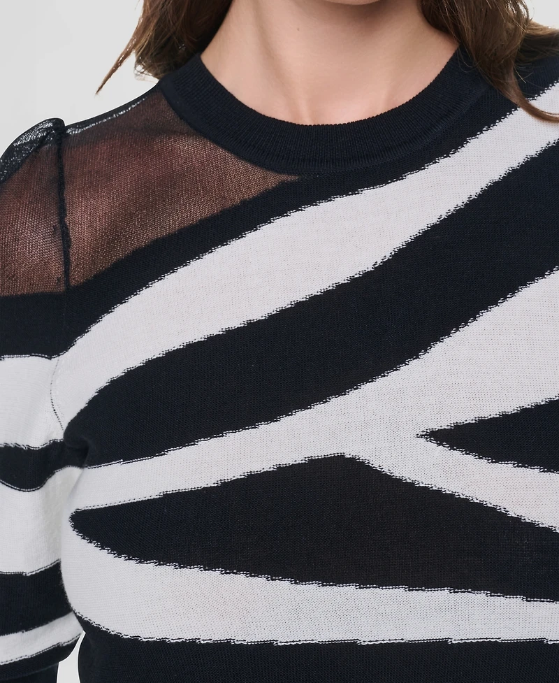 Dkny Women's Zebra-Print 3/4-Sleeve Sweater