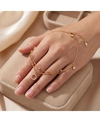 Sterling Silver 14k Yellow Gold Plated Anklet with Clear Cubic Zirconia