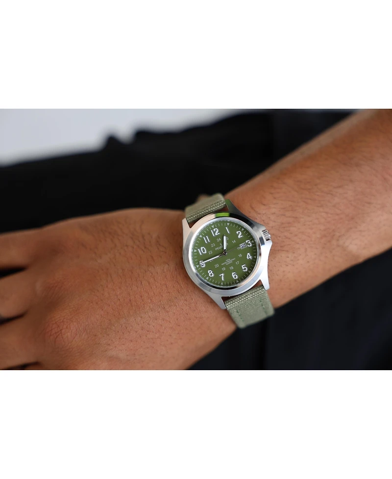 Peugeot Men 40mm Military Dial Calendar Canvas Strap Watch