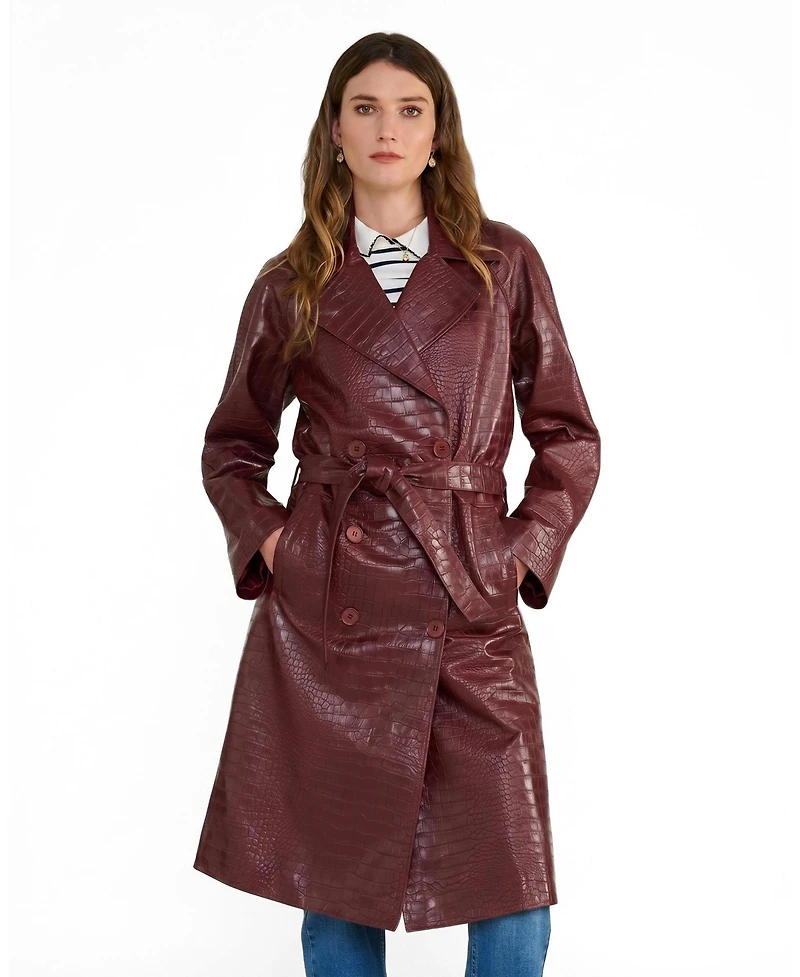 Furniq Uk Women's Sloane Croc Embossed Leather Trench Coat