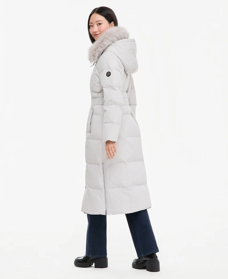 Michael Kors Women's Hooded Puffer Belted Faux-Fur-Collar Coat