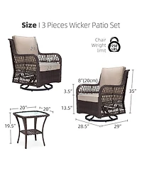 homfan Wicker Swivel and Glide Patio Chair Set with Cushions and Tempered Glass Side Table Durable Outdoor Seating for Porch or Backyard