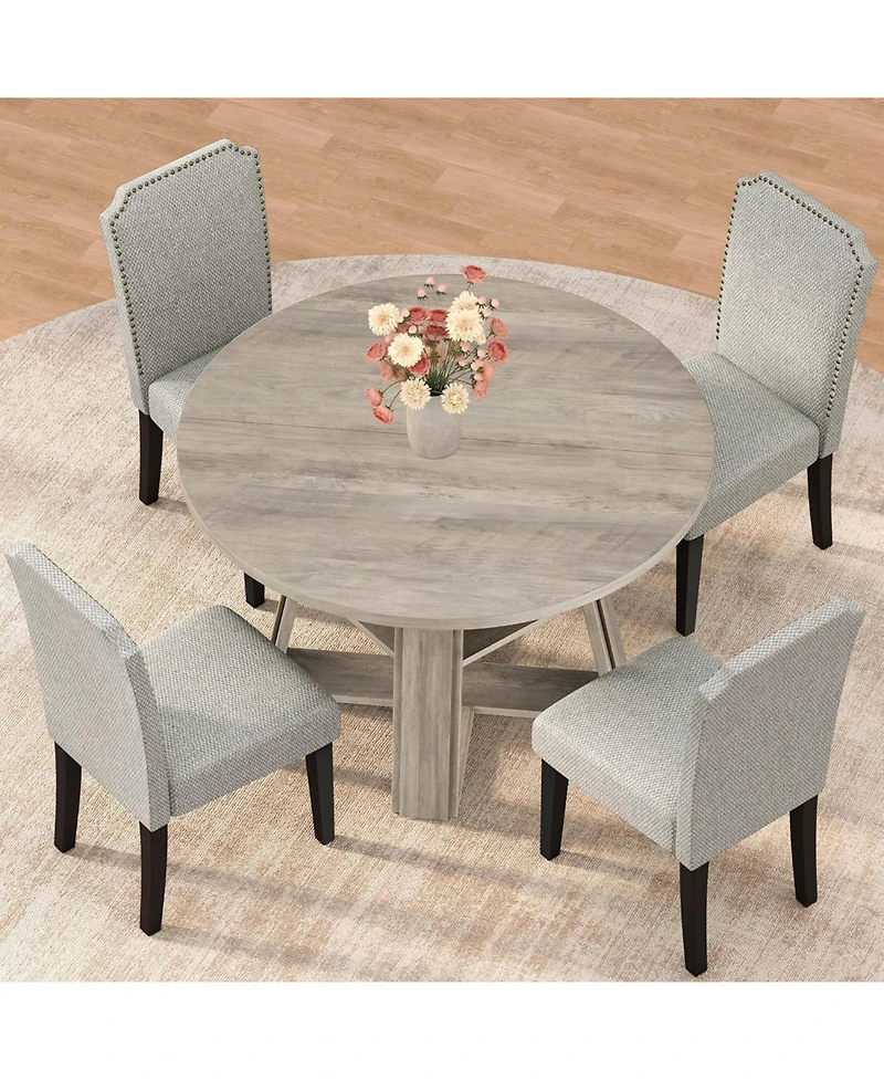homfan Extendable Round Dining Table for 4-8 – Transformer Oval Table with Wood Pedestal Base and Storage Shelf, for Kitchen or Apartment