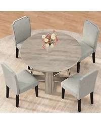 homfan Extendable Round Dining Table for 4-8 – Transformer Oval Table with Wood Pedestal Base and Storage Shelf, for Kitchen or Apartment