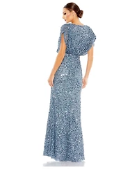 Mac Duggal Petite Draped Sleeve V Neck Gown