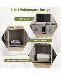 homfan double cat litter box enclosure with dual compartments, engineered wood hidden cabinet, indoor cat house furniture for 2 cats.