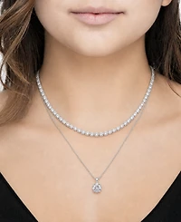 And Now This Cubic Zirconia Fine Silver-Tone Plated Double Strand Tennis Pendant Necklace