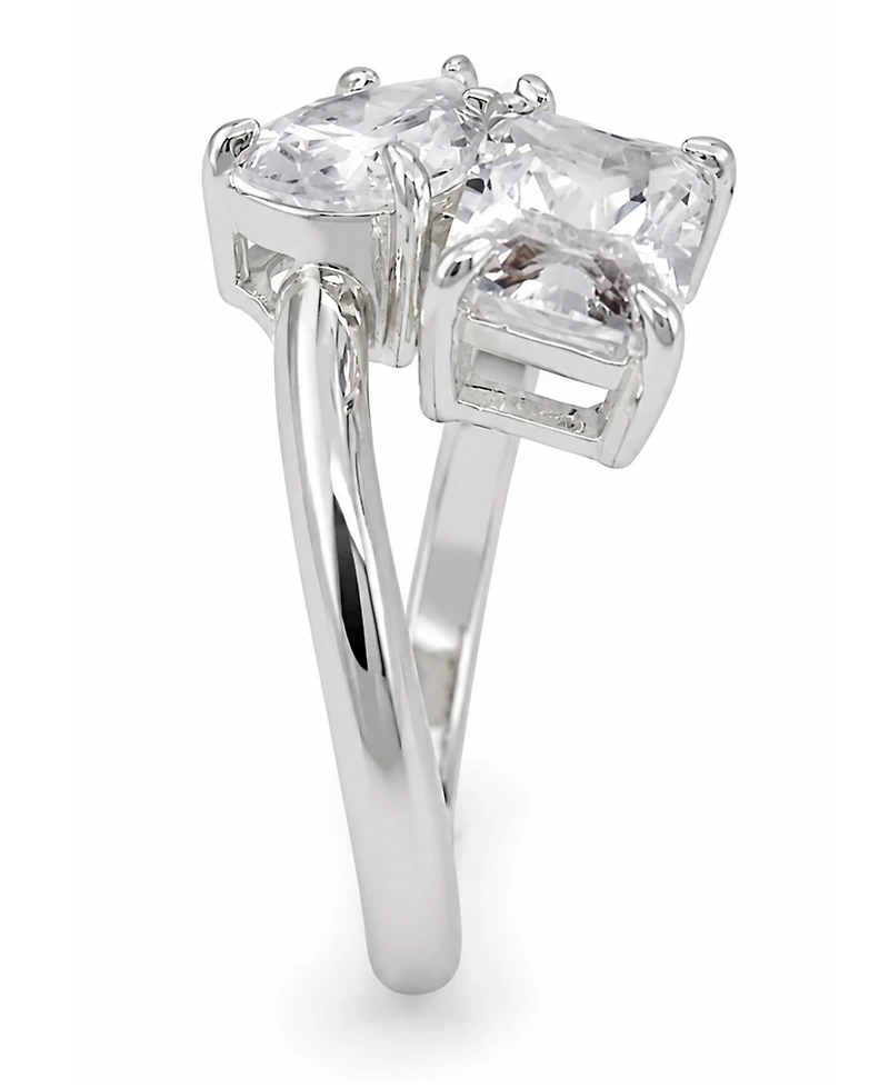 and Now This Cubic Zirconia Fine Silver-Tone Plated You Me Bypass Ring