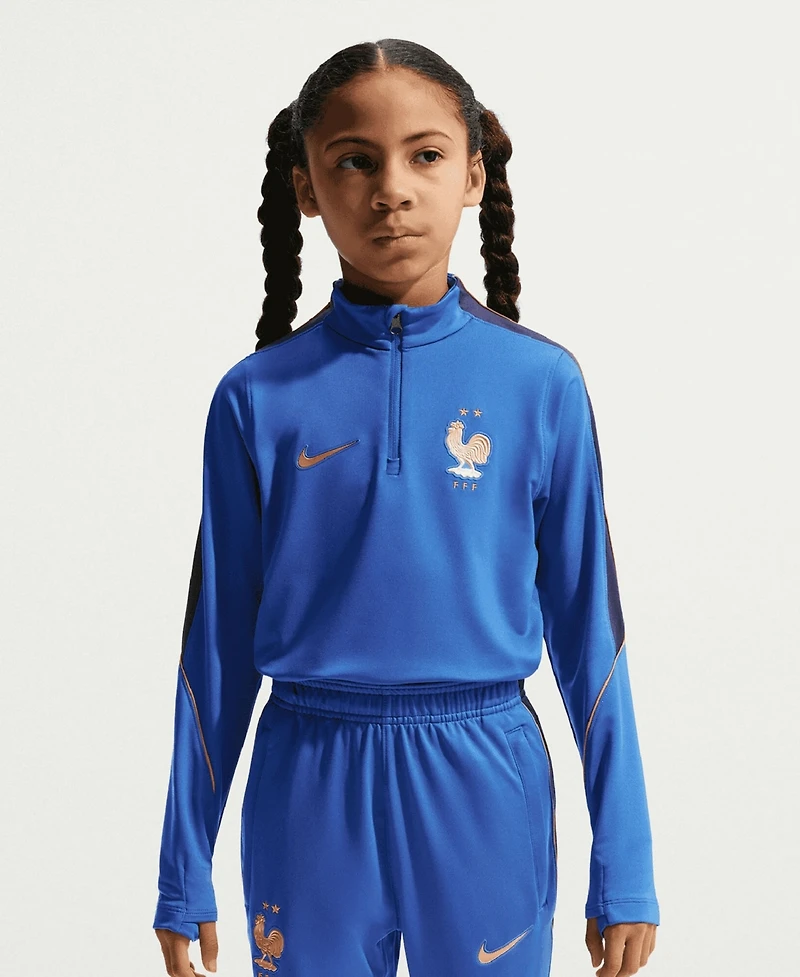 Nike Big Boys and Girls Blue France National Team 2026 Strike Dri-fit Long Sleeve Quarter-Zip Drill Sweatshirt