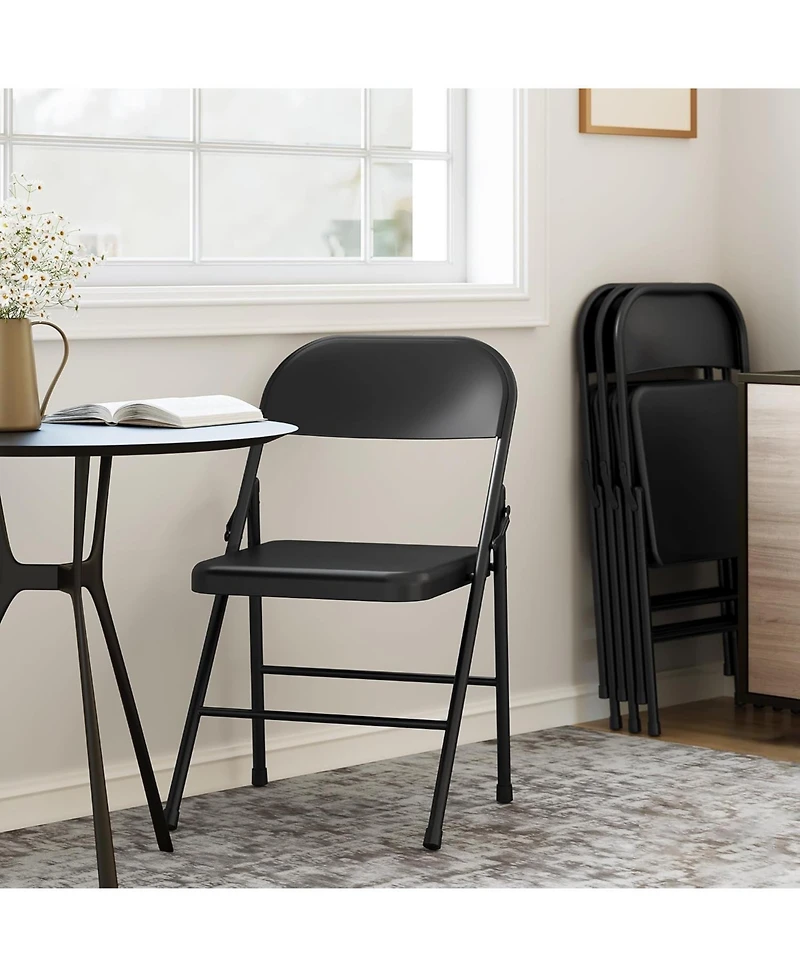 gaomon 8 Pack All-Steel Folding Chairs with Backrest, Heavy Duty Metal Foldable Dining Chair Set of 8 Hold Up to 350 Lbs, Black Portable Chair