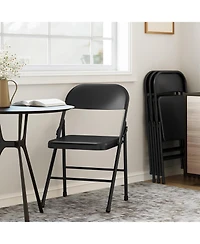 gaomon 8 Pack All-Steel Folding Chairs with Backrest, Heavy Duty Metal Foldable Dining Chair Set of 8 Hold Up to 350 Lbs, Black Portable Chair