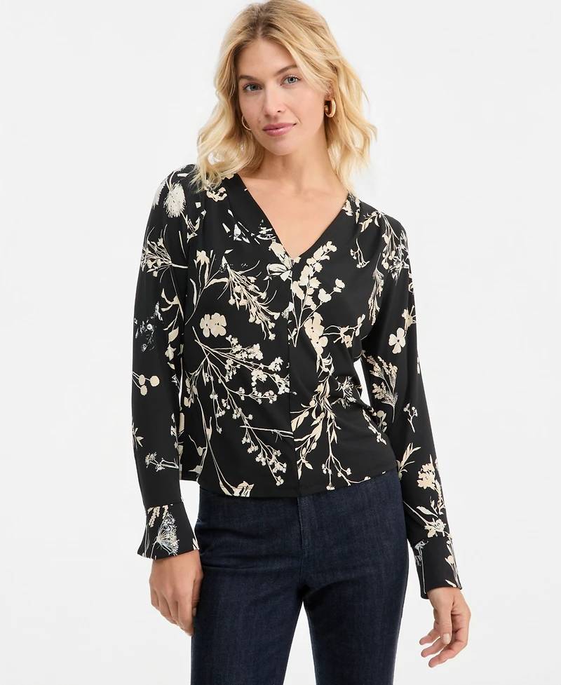 I.n.c. International Concepts Women's Floral Long-Sleeve Blouse, Macy's Exclusive