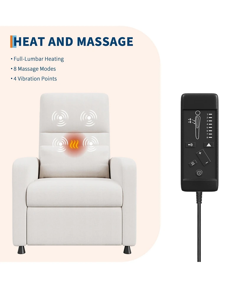 homfan Ergonomic Electric Power Recliner with Massage and Heat, Tall Back and Lumbar Support, Side Pockets and Usb Port for Home Theater