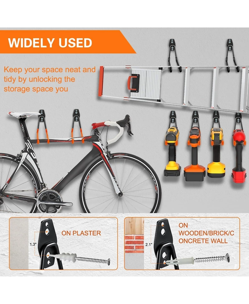 Xdovet Heavy Duty Steel Wall Mount Organizer for Tools Ladders Hose Bikes Ropes Bulk Items