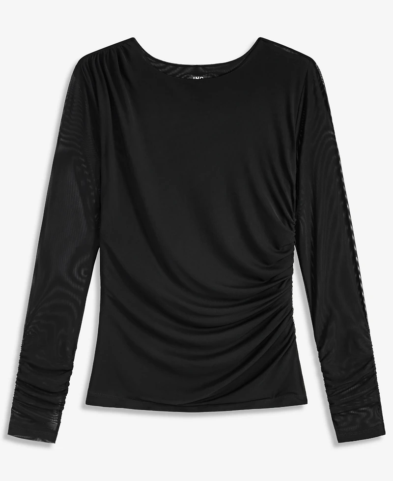 I.n.c. International Concepts Women's Long-Sleeve Ruched Mesh Blouse, Macy's Exclusive