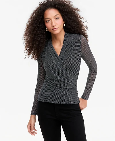 I.n.c. International Concepts Women's Long-Sleeve Surplice Mesh Top, Macy's Exclusive