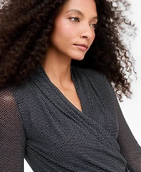 I.n.c. International Concepts Women's Long-Sleeve Surplice Mesh Top, Macy's Exclusive