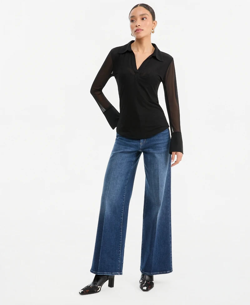 I.n.c. International Concepts Women's Mesh Collared Long-Sleeve Top, Macy's Exclusive