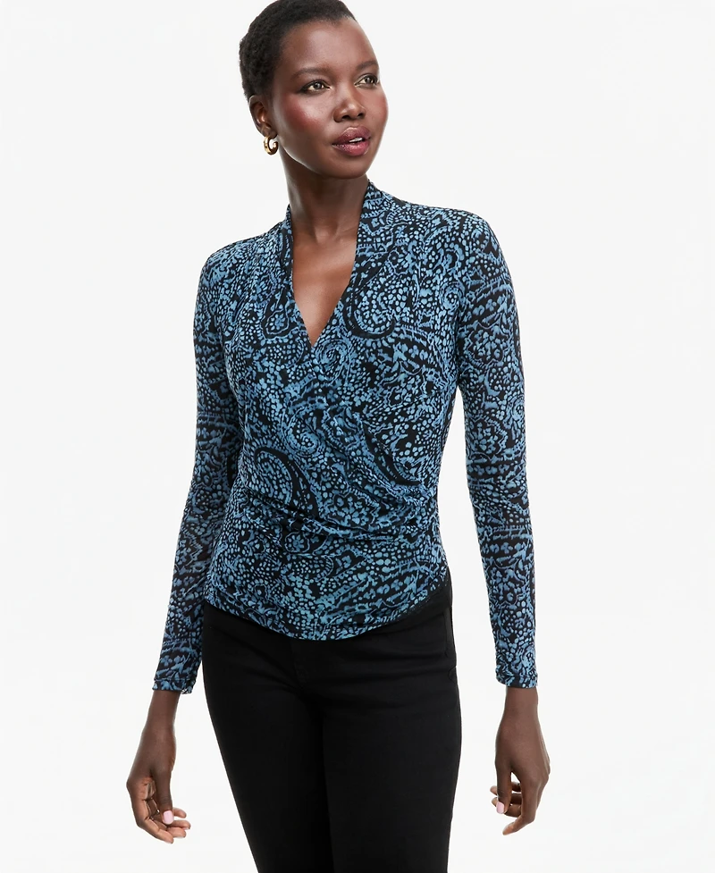 I.n.c. International Concepts Women's Long-Sleeve Surplice Mesh Top, Macy's Exclusive