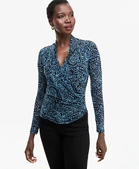 I.n.c. International Concepts Women's Long-Sleeve Surplice Mesh Top, Macy's Exclusive