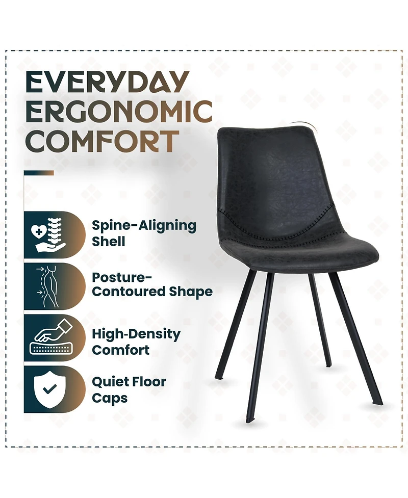 LeisureMod Markley 4-pcs Mid-Century Modern Leather Upholstered Desk Chair for Kitchen, Dining and Office