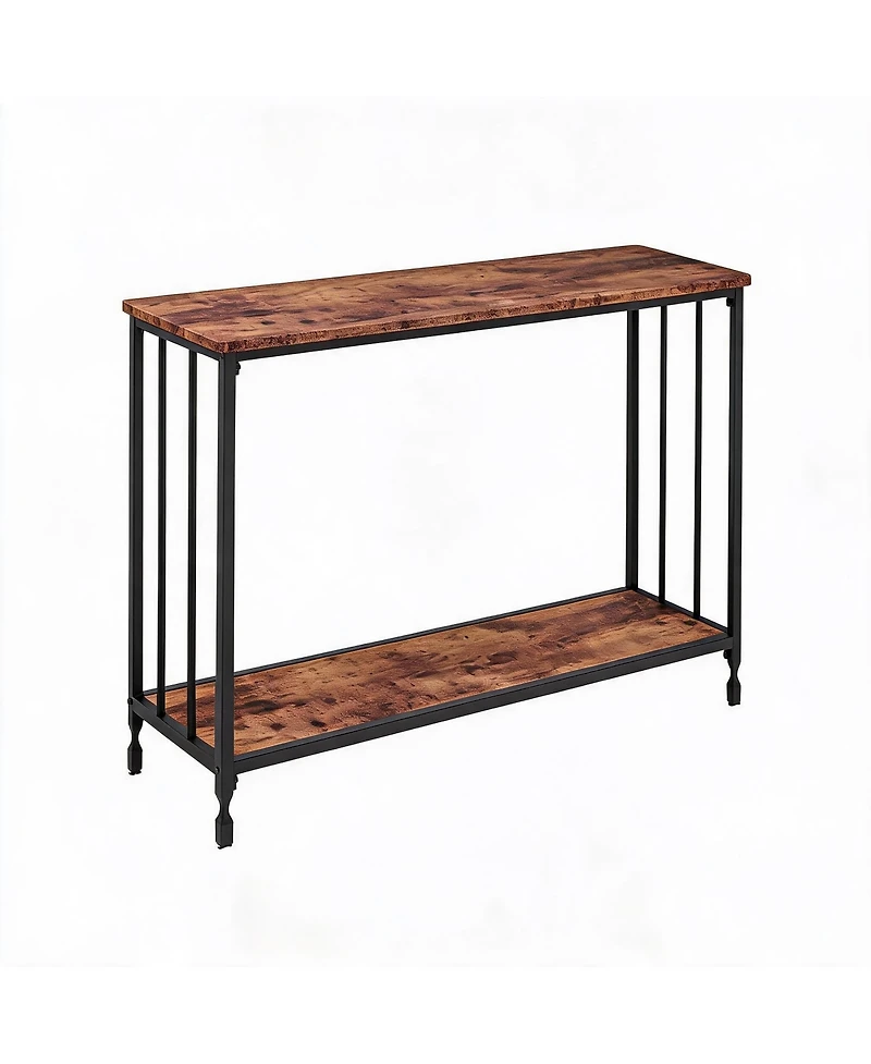 homfan 2-Tier Console Table for Entryway or Behind Sofa – Rustic Finish, Engineered Wood Shelf with Metal Frame Hallway Living Room