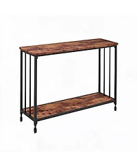 homfan 2-Tier Console Table for Entryway or Behind Sofa – Rustic Finish, Engineered Wood Shelf with Metal Frame Hallway Living Room