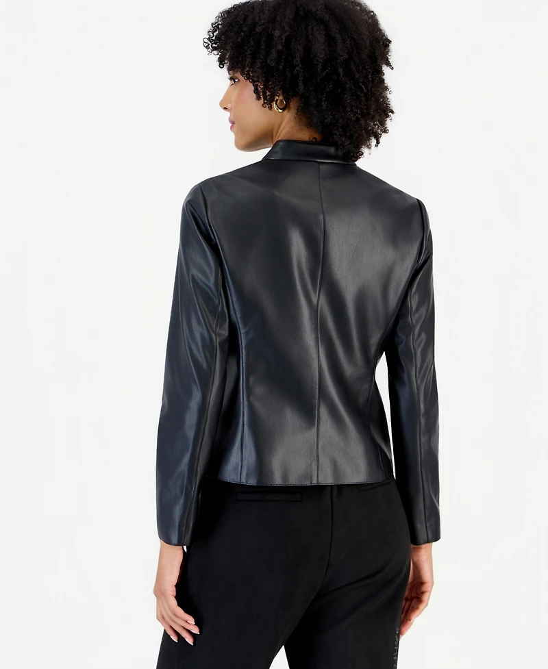 Kasper Petite Moto Fitted Zipper-Pocket Jacket