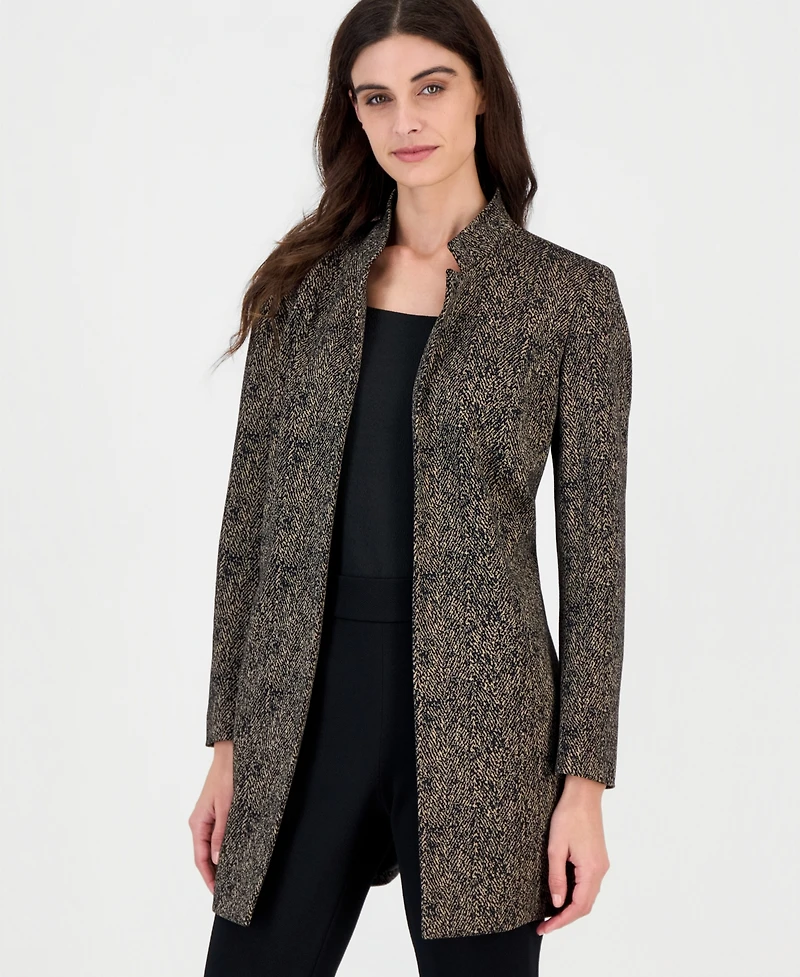 Kasper Women's Stand-Collar Jacquard Geometric-Print Blazer