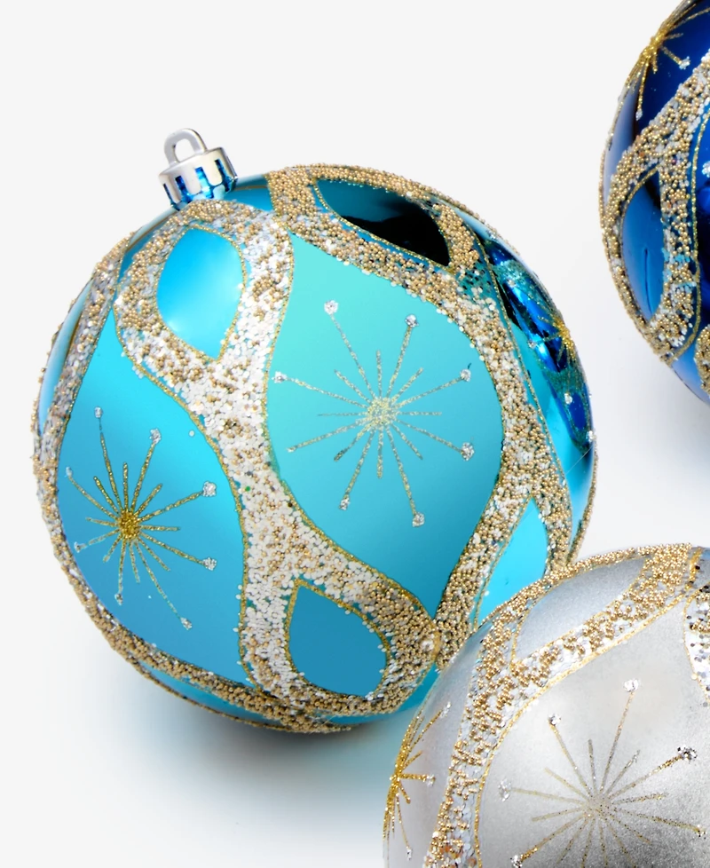 Holiday Lane Opulence Shatterproof Blue & White Ball Ornaments, Set of 3, Macy's Exclusive