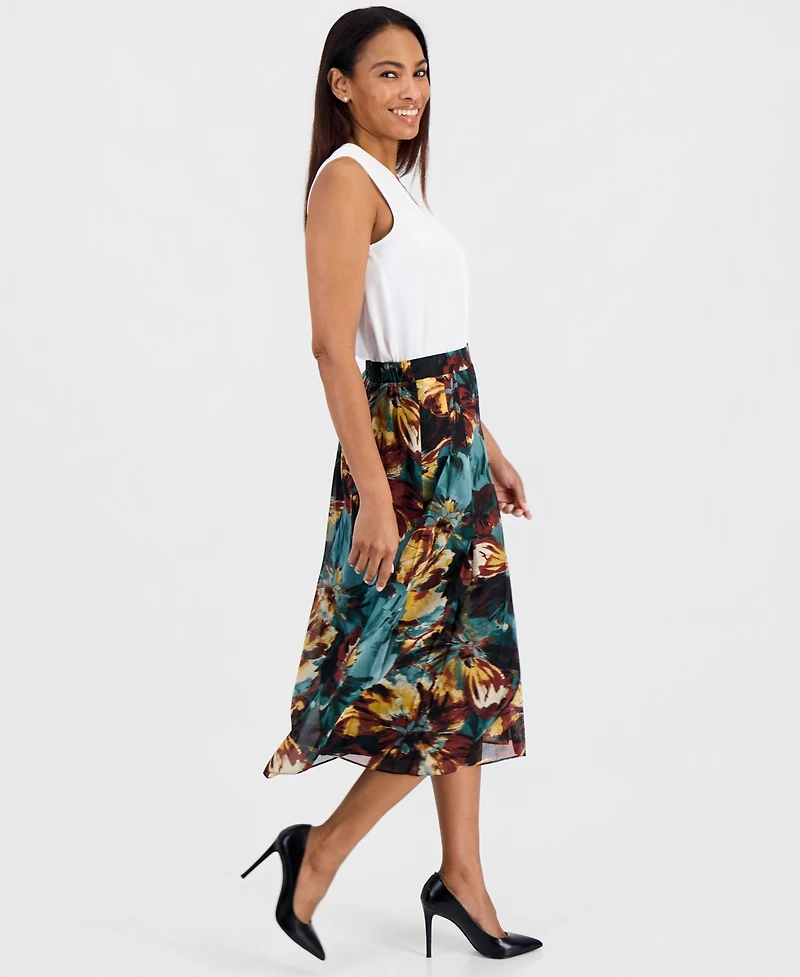 Kasper Petite Pull-On Pleated Midi Skirt
