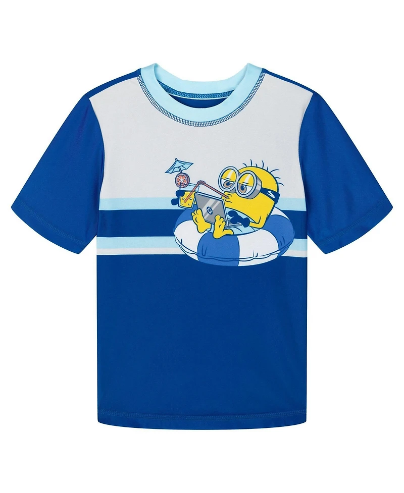 Minions Boys Swimwear 2-Piece Rash Guard and Swim Trunks Set