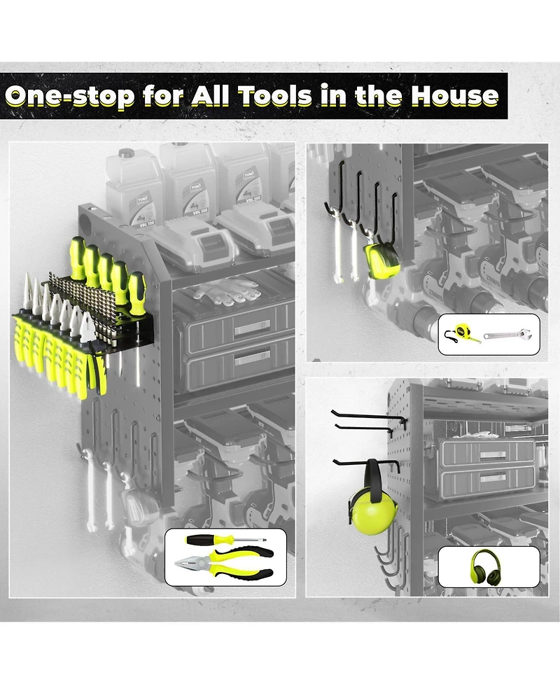 Xdovet Power Tool Organizer Wall Mount Metal Rack with Hooks and Shelves