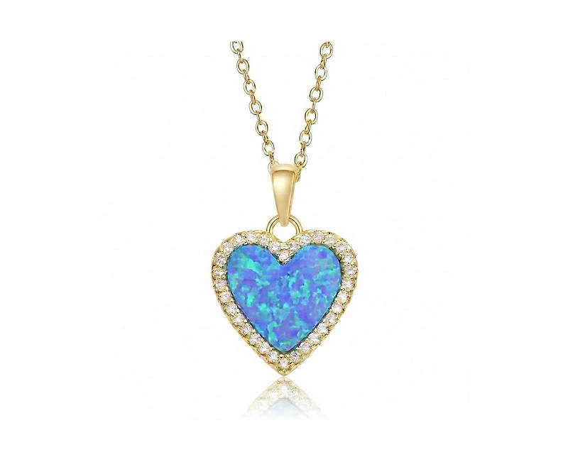 Rachel Glauber 14K Gold Plated Sparkling Heart Opal and Cz Halo Necklace