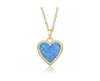 Rachel Glauber 14K Gold Plated Sparkling Heart Opal and Cz Halo Necklace