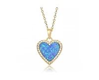 Rachel Glauber 14K Gold Plated Sparkling Heart Opal and Cz Halo Necklace