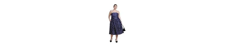 Eloquii Women's Strapless Polka Dot Flare Midi Dress