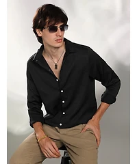 Campus Sutra Men's Onyx Black Abstract-Textured Shirt