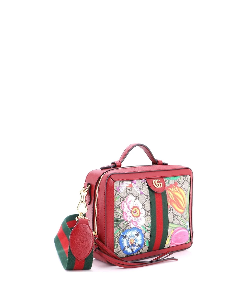 Pre-Owned Gucci Small Ophidia Zip Around Camera Bag Flora Gg Coated Canvas