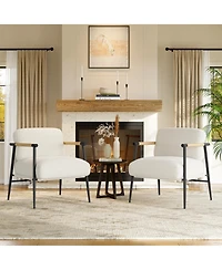 homfan Set of 2 Modern Accent Chairs – Cozy Reading Chairs with Soft Cushion, Wood Armrests and Metal Frame, Perfect for Bedroom or Living Room