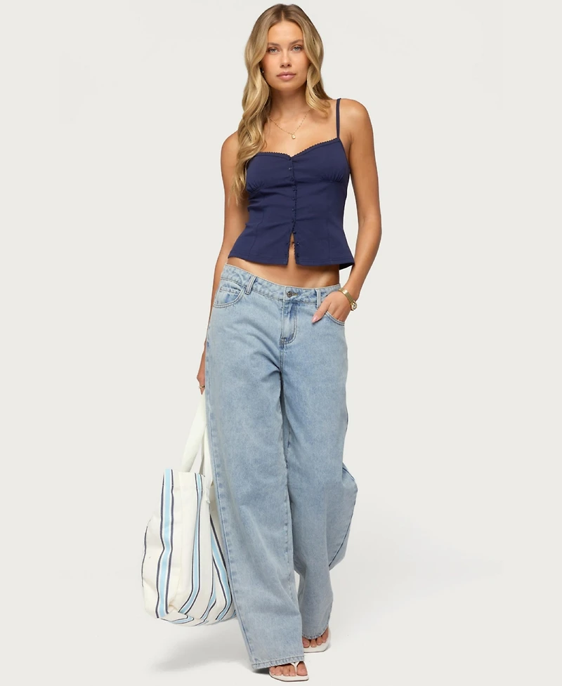 Edikted Women's Delia Sweetheart Button Up Tank Top