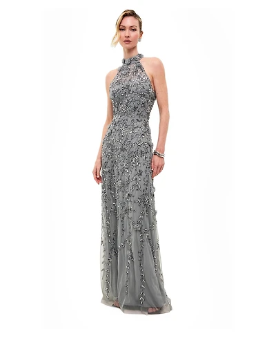 Beauut Women's Embellished Sequins Halter Neck Maxi Dress
